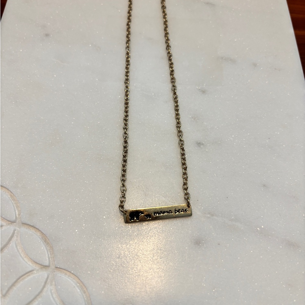 Gold Bar “Mama Bear” Necklace